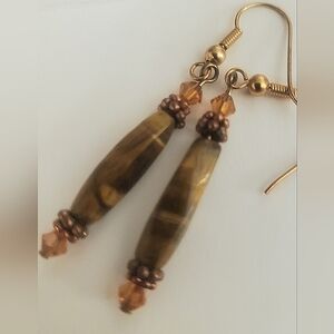 Handmade semiprecious drop earrings brown